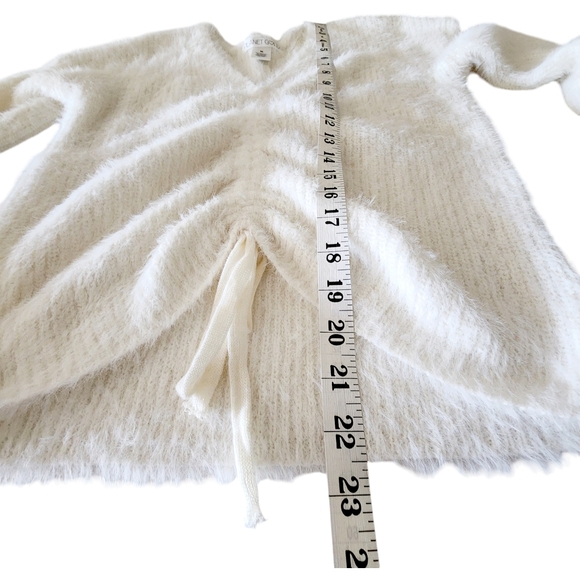 Planet Gold Cream V-neck Eyelash Knit Drawstring Ruched Sweater Juniors Size M - Picture 6 of 8
